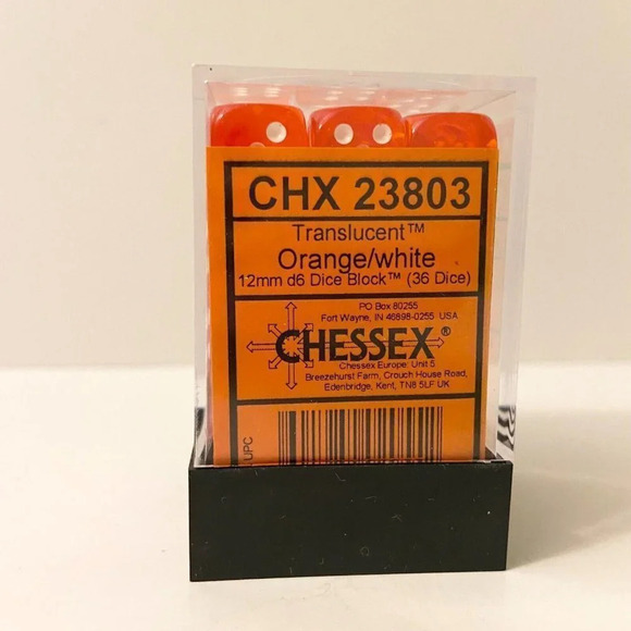 Chessex 36 Dice Set Translucent  Orange White 12mm CHX 23803 - Picture 4 of 9